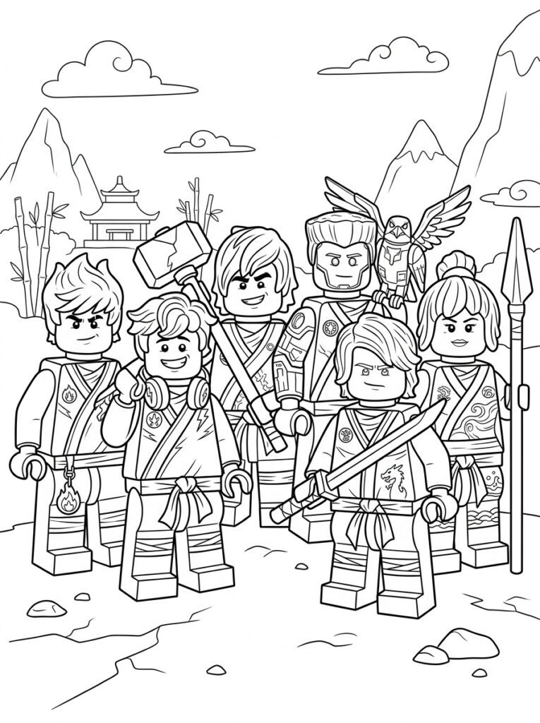 Ninjago alle ninja's Kleurplaten (Gratis PDF Printables) 14 - gratis kleurplaat om te printen