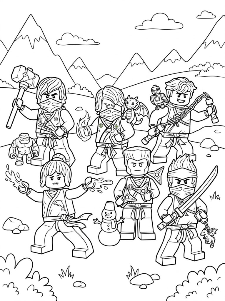Ninjago alle ninja's Kleurplaten (Gratis PDF Printables) 15 - gratis kleurplaat om te printen