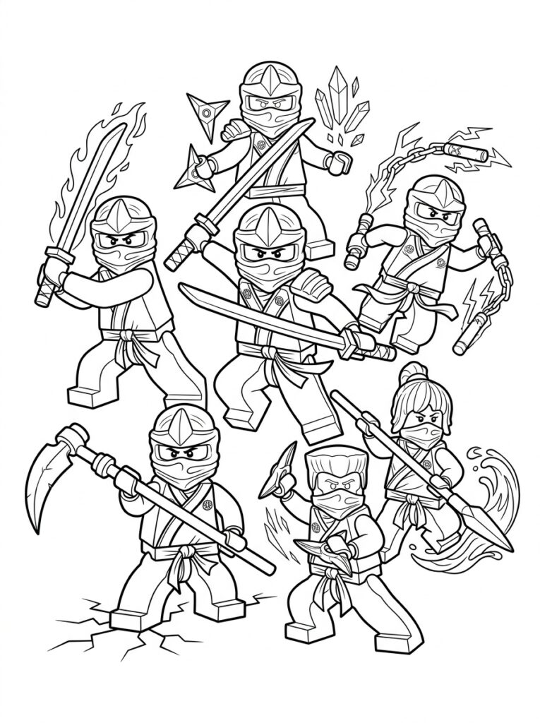 Ninjago alle ninja's Kleurplaten (Gratis PDF Printables) 16 - gratis kleurplaat om te printen