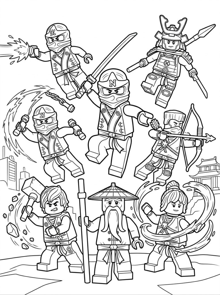 Ninjago alle ninja's Kleurplaten (Gratis PDF Printables) 17 - gratis kleurplaat om te printen