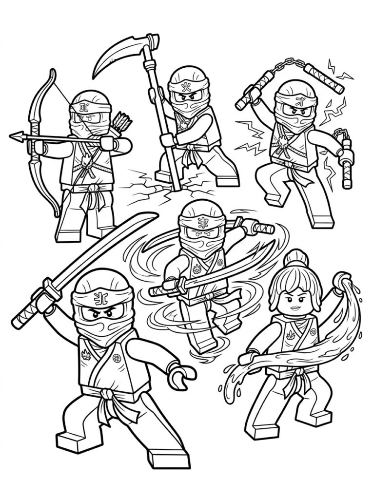 Ninjago alle ninja's Kleurplaten (Gratis PDF Printables) 18 - gratis kleurplaat om te printen