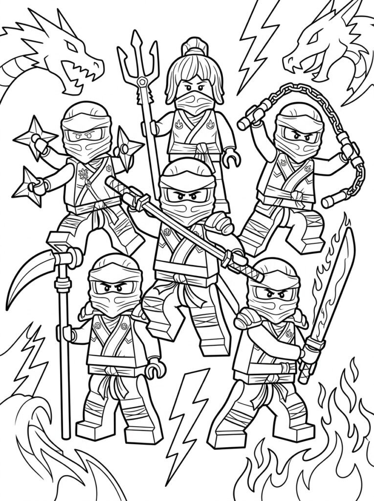 Ninjago alle ninja's Kleurplaten (Gratis PDF Printables) 19 - gratis kleurplaat om te printen