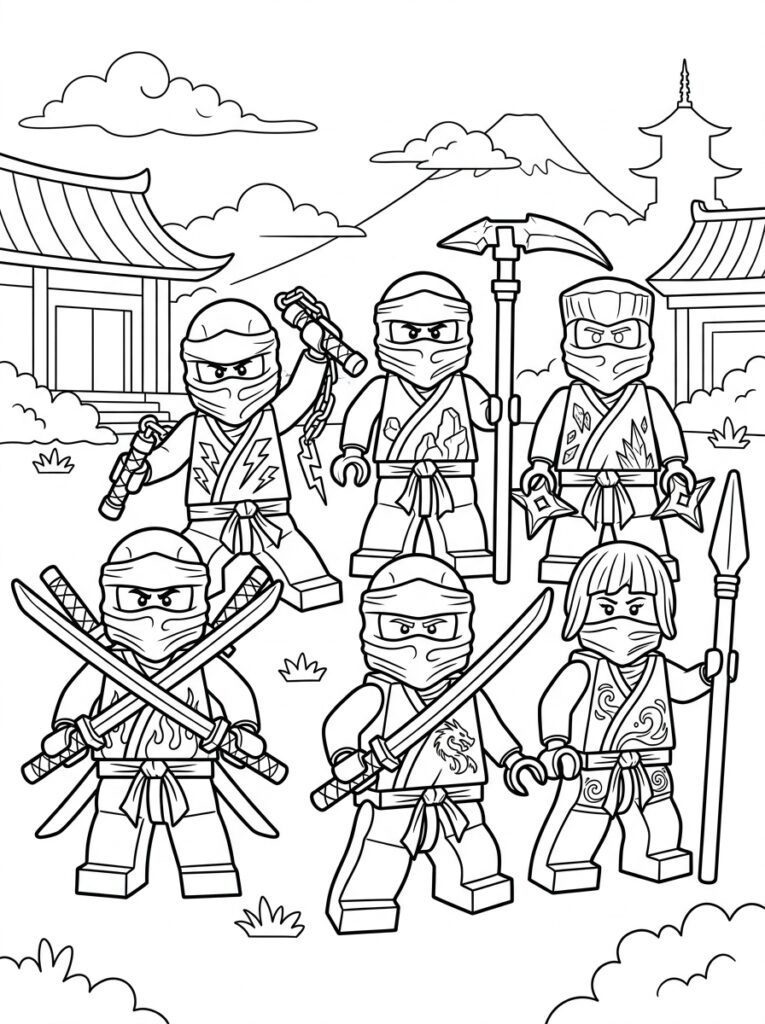 Ninjago alle ninja's Kleurplaten (Gratis PDF Printables) 20 - gratis kleurplaat om te printen