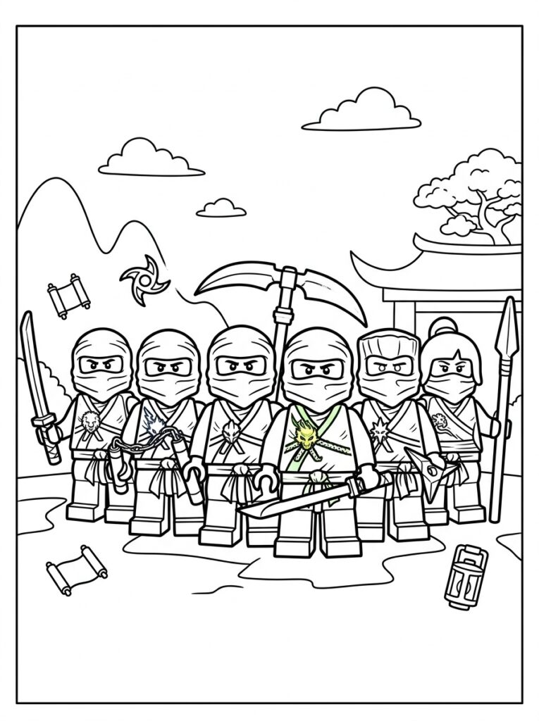 Ninjago alle ninja's Kleurplaten (Gratis PDF Printables) 21 - gratis kleurplaat om te printen