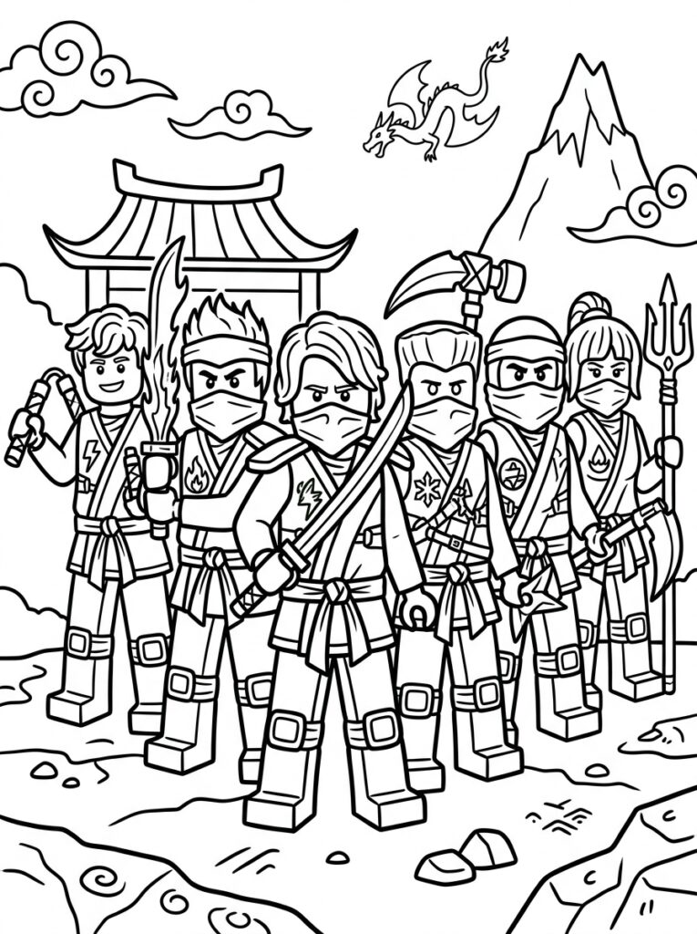 Ninjago alle ninja's Kleurplaten (Gratis PDF Printables) 22 - gratis kleurplaat om te printen