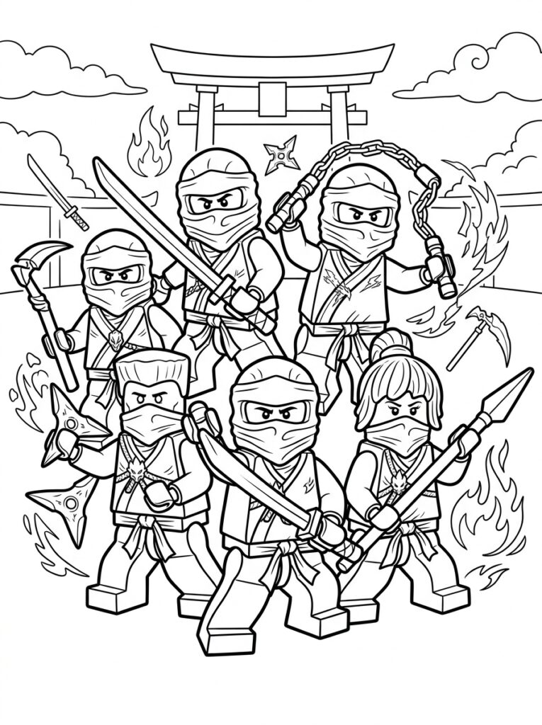 Ninjago alle ninja's Kleurplaten (Gratis PDF Printables) 23 - gratis kleurplaat om te printen