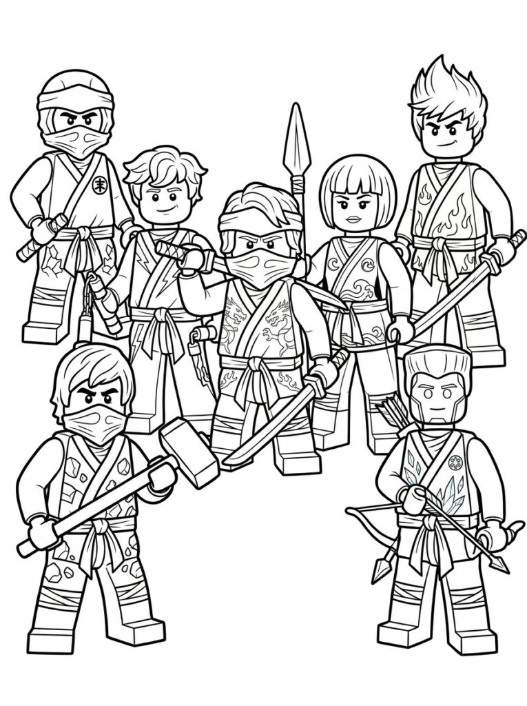 Ninjago alle ninja's Kleurplaten (Gratis PDF Printables) 24 - gratis kleurplaat om te printen