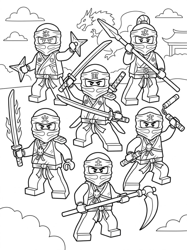 Ninjago alle ninja's Kleurplaten (Gratis PDF Printables) 25 - gratis kleurplaat om te printen