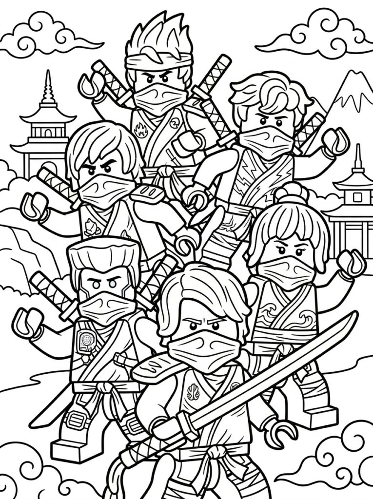 Ninjago alle ninja's Kleurplaten (Gratis PDF Printables) 26 - gratis kleurplaat om te printen