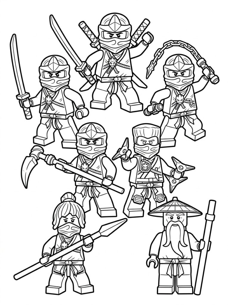 Ninjago alle ninja's Kleurplaten (Gratis PDF Printables) 27 - gratis kleurplaat om te printen
