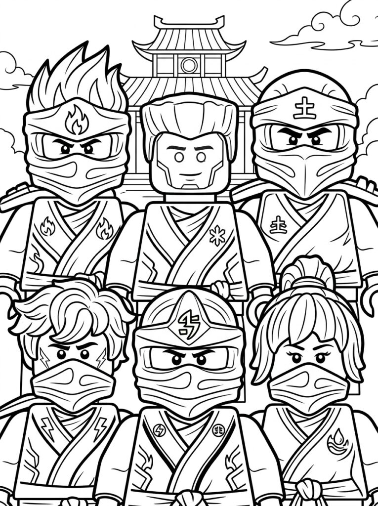 Ninjago alle ninja's Kleurplaten (Gratis PDF Printables) 32 - gratis kleurplaat om te printen