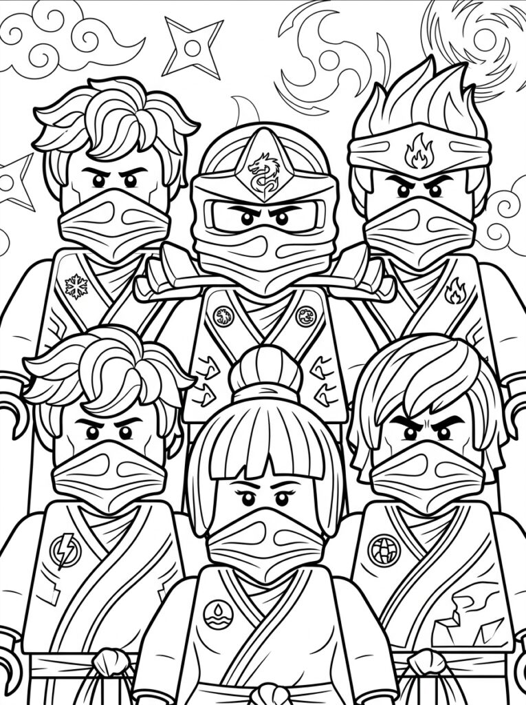 Ninjago alle ninja's Kleurplaten (Gratis PDF Printables) 33 - gratis kleurplaat om te printen
