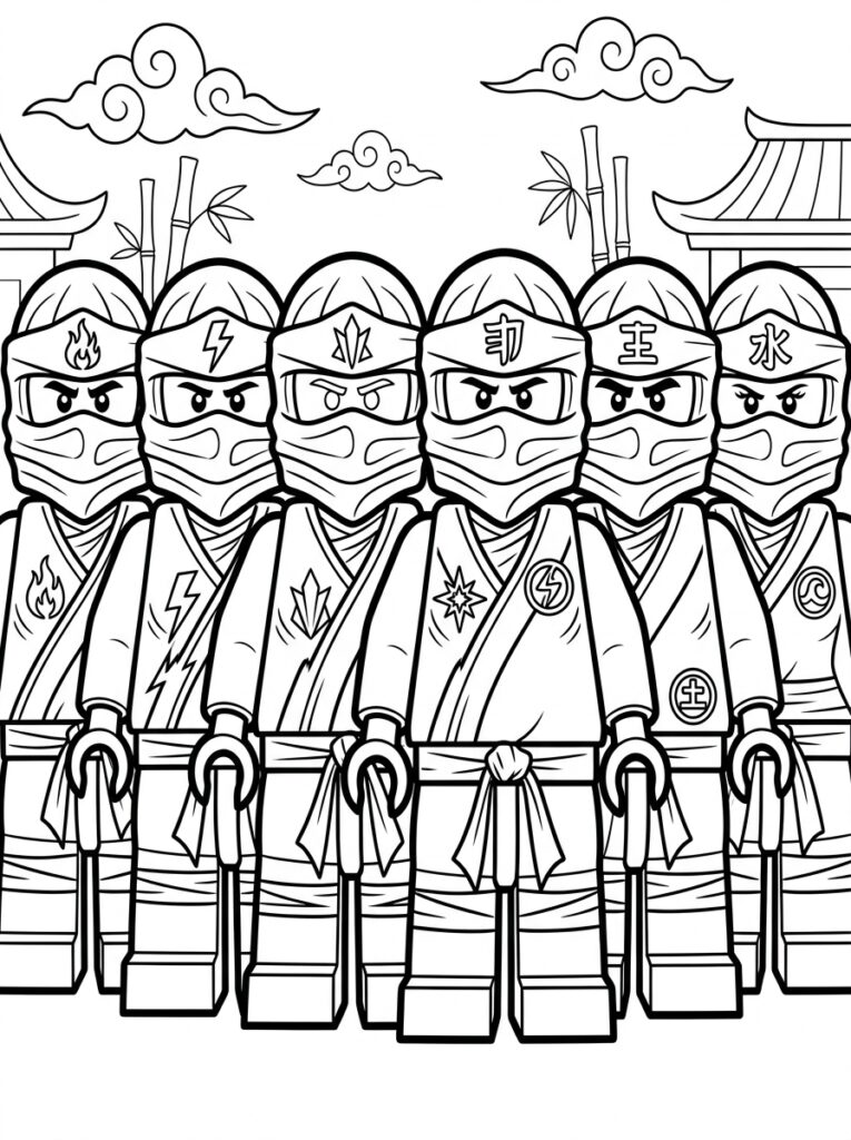 Ninjago alle ninja's Kleurplaten (Gratis PDF Printables) 34 - gratis kleurplaat om te printen