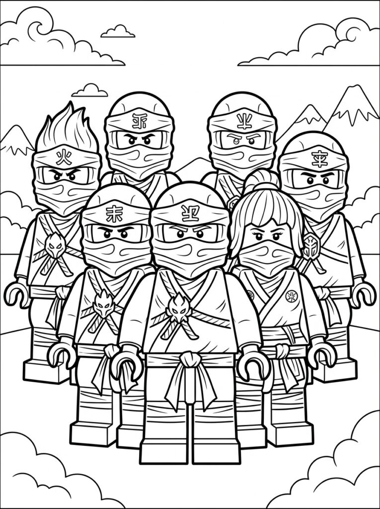 Ninjago alle ninja's Kleurplaten (Gratis PDF Printables) 35 - gratis kleurplaat om te printen