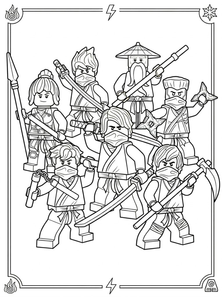 Ninjago alle ninja's Kleurplaten (Gratis PDF Printables) 36 - gratis kleurplaat om te printen