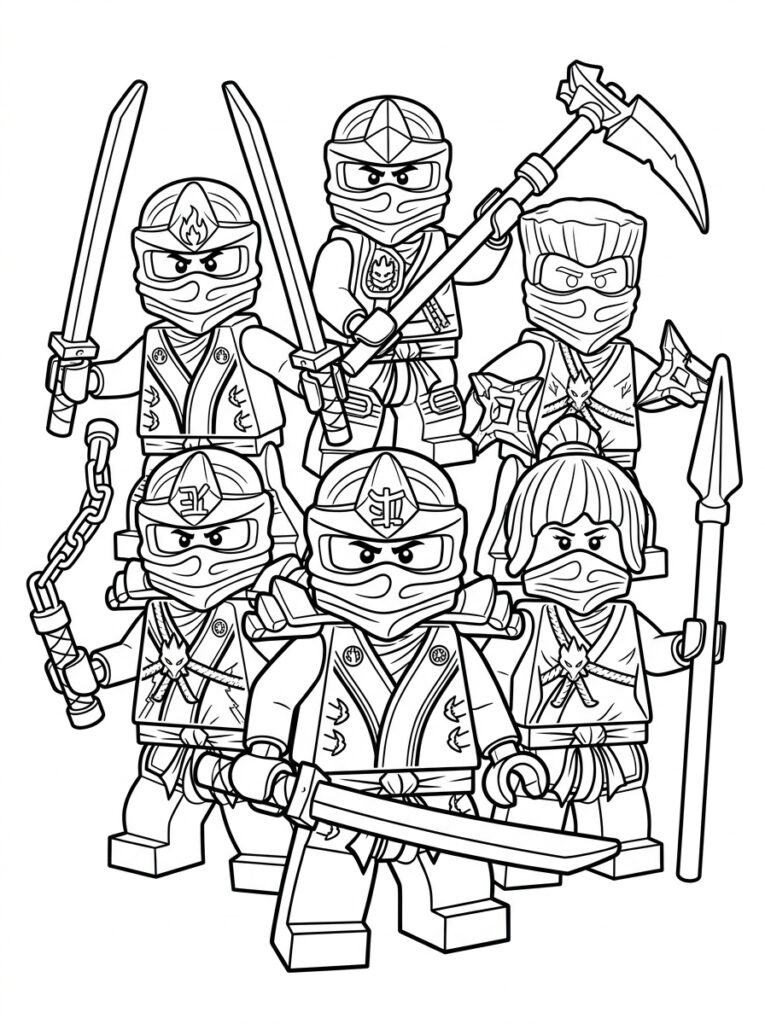 Ninjago alle ninja's Kleurplaten (Gratis PDF Printables) 38 - gratis kleurplaat om te printen