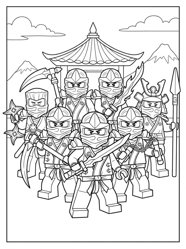 Ninjago alle ninja's Kleurplaten (Gratis PDF Printables) 39 - gratis kleurplaat om te printen