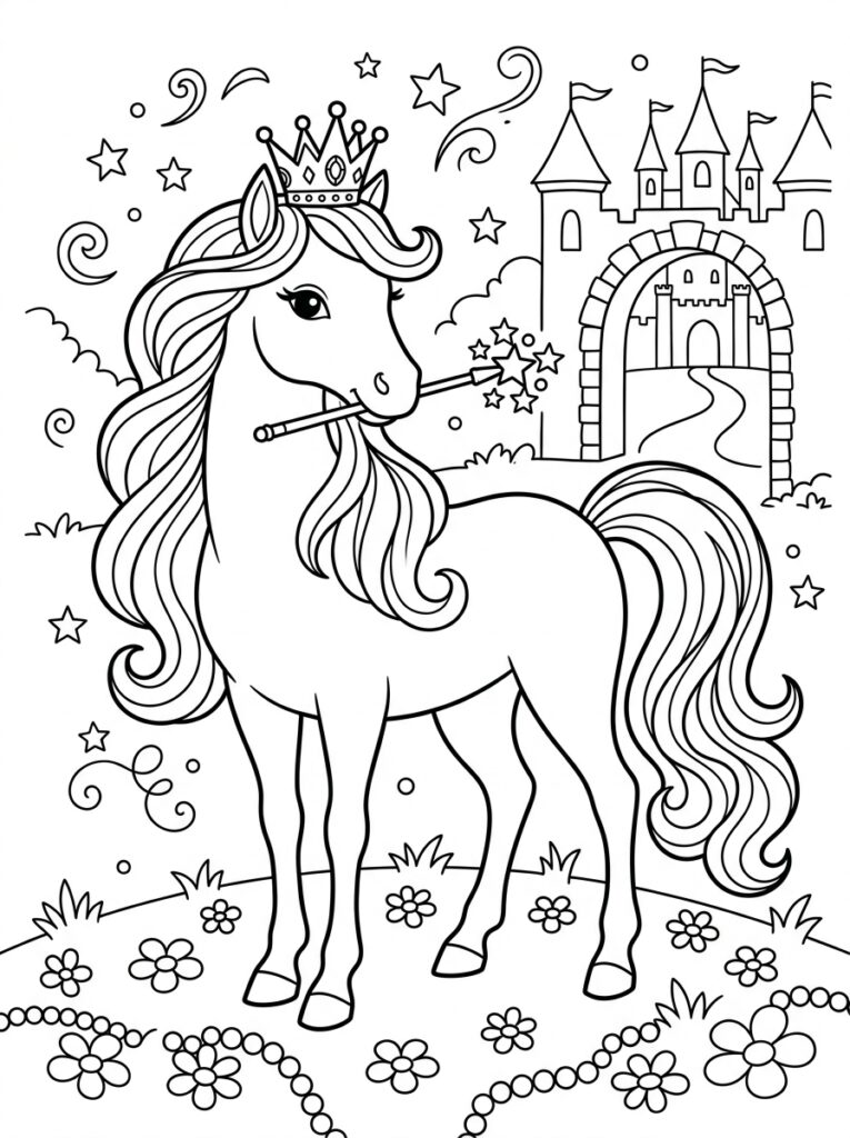 Prinses paard Kleurplaten (Gratis PDF Printables) 01 - gratis kleurplaat om te printen