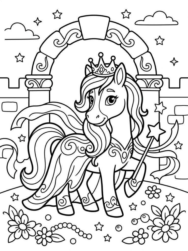 Prinses paard Kleurplaten (Gratis PDF Printables) 02 - gratis kleurplaat om te printen
