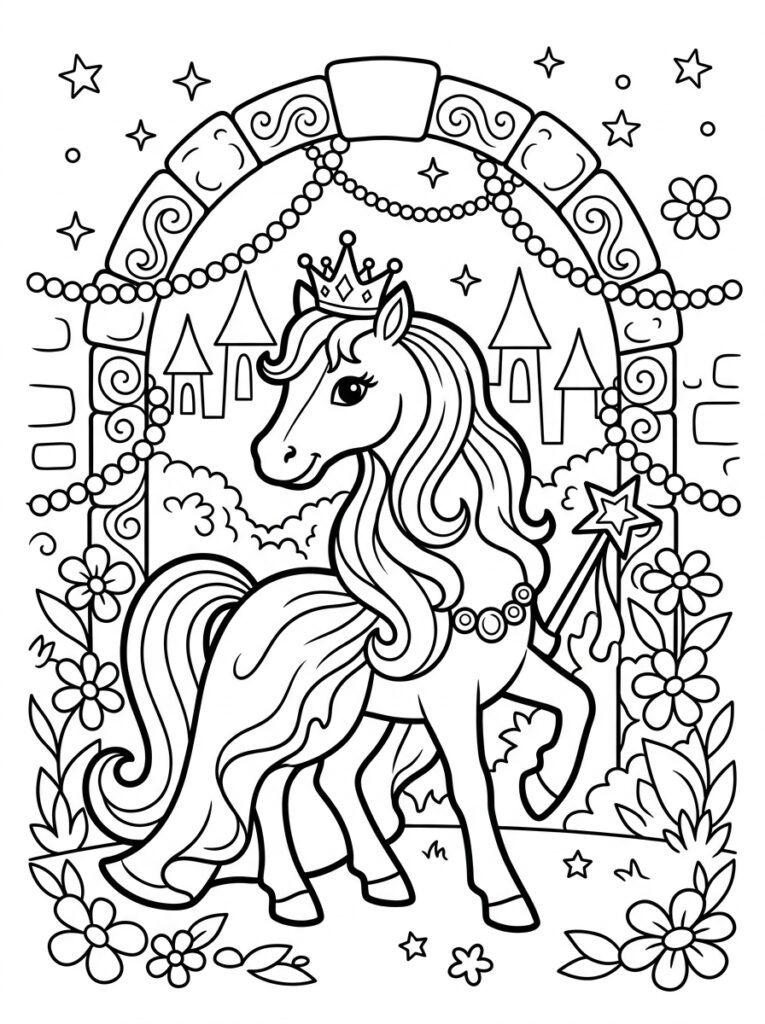 Prinses paard Kleurplaten (Gratis PDF Printables) 03 - gratis kleurplaat om te printen