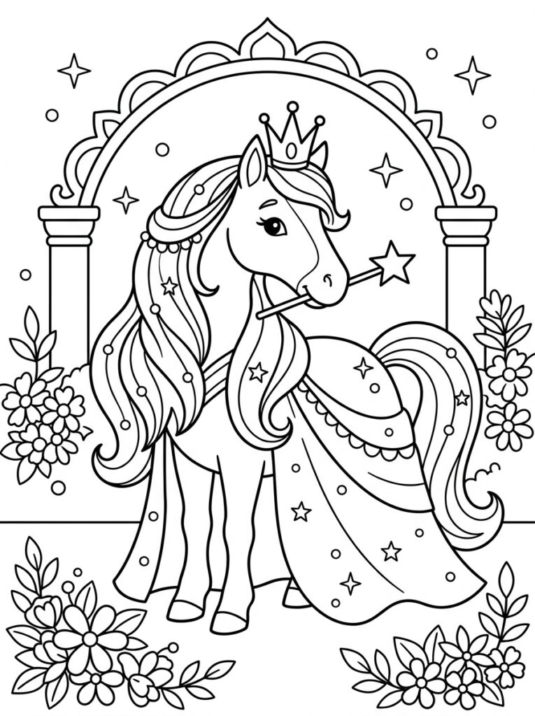 Prinses paard Kleurplaten (Gratis PDF Printables) 04 - gratis kleurplaat om te printen