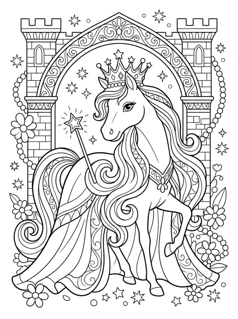 Prinses paard Kleurplaten (Gratis PDF Printables) 05 - gratis kleurplaat om te printen