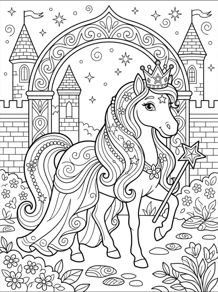 Prinses paard Kleurplaten (Gratis PDF Printables) 06 - gratis kleurplaat om te printen