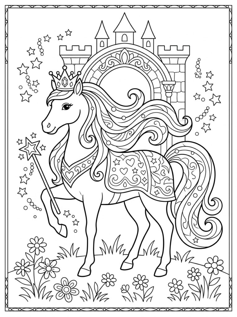 Prinses paard Kleurplaten (Gratis PDF Printables) 07 - gratis kleurplaat om te printen