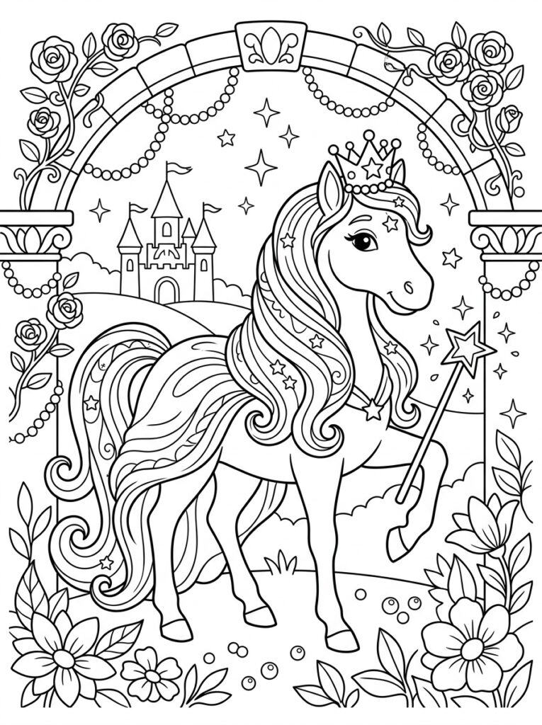 Prinses paard Kleurplaten (Gratis PDF Printables) 08 - gratis kleurplaat om te printen