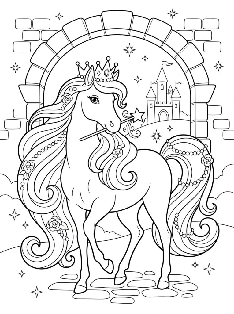 Prinses paard Kleurplaten (Gratis PDF Printables) 09 - gratis kleurplaat om te printen
