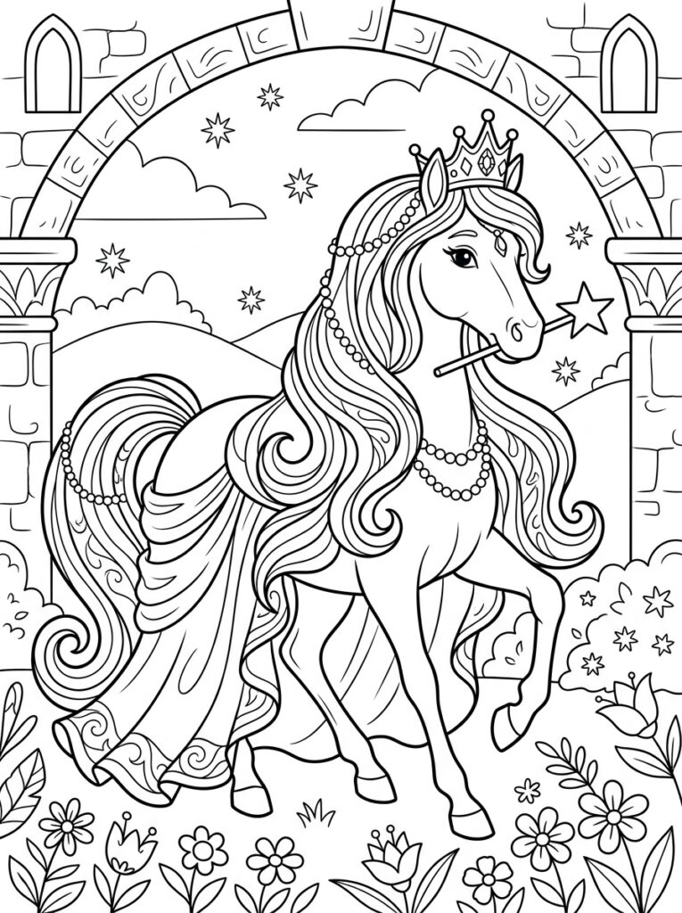 Prinses paard Kleurplaten (Gratis PDF Printables) 10 - gratis kleurplaat om te printen