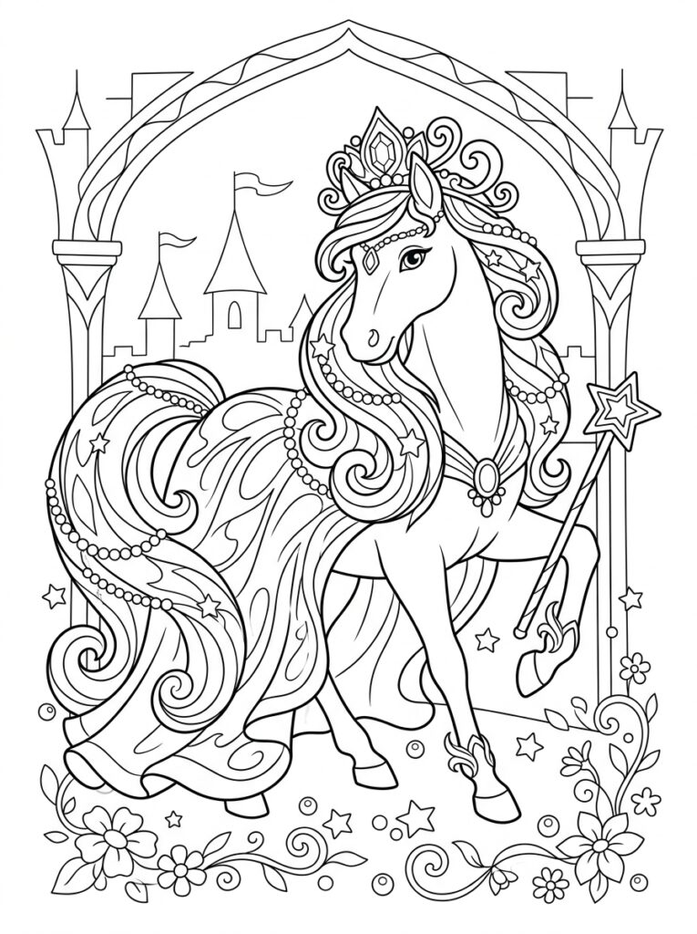 Prinses paard Kleurplaten (Gratis PDF Printables) 11 - gratis kleurplaat om te printen