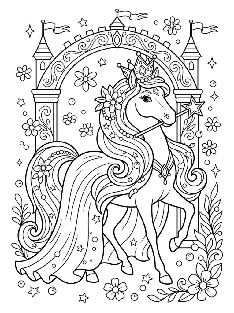 Prinses paard Kleurplaten (Gratis PDF Printables) 12 - gratis kleurplaat om te printen
