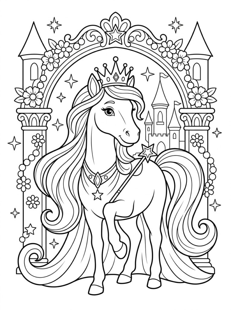 Prinses paard Kleurplaten (Gratis PDF Printables) 14 - gratis kleurplaat om te printen