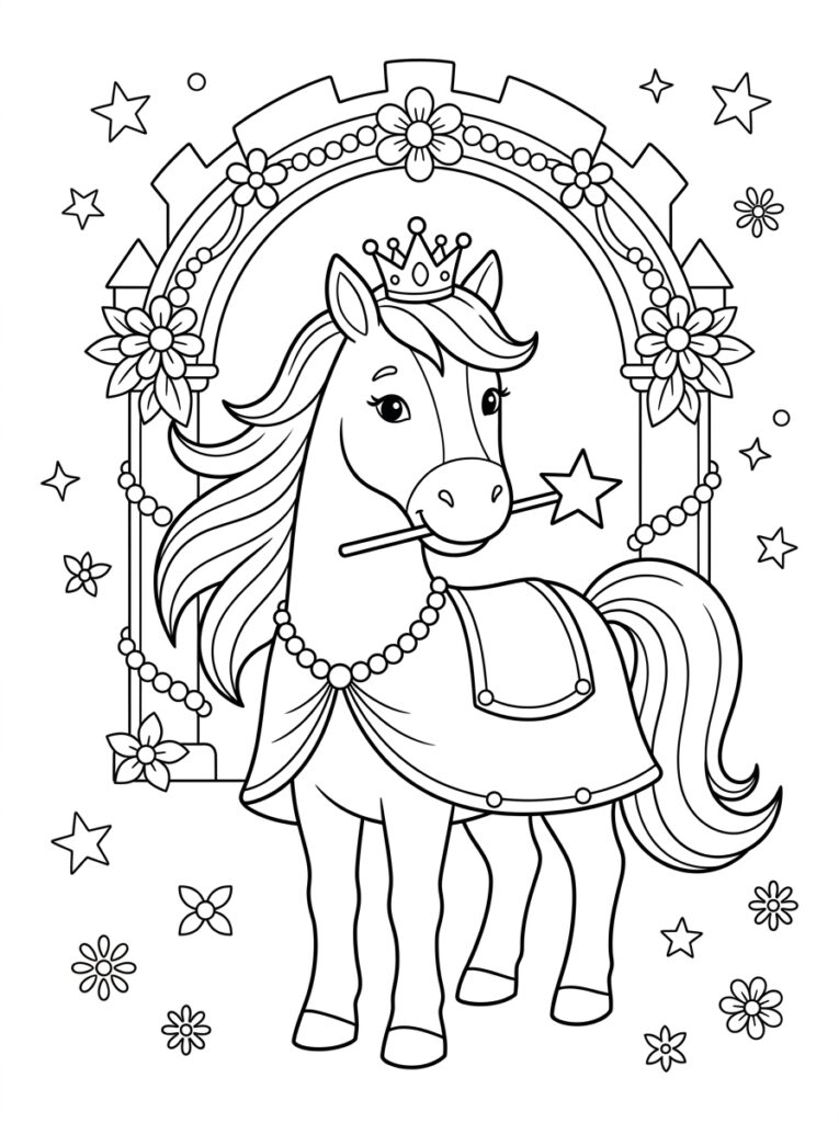 Prinses paard Kleurplaten (Gratis PDF Printables) 15 - gratis kleurplaat om te printen