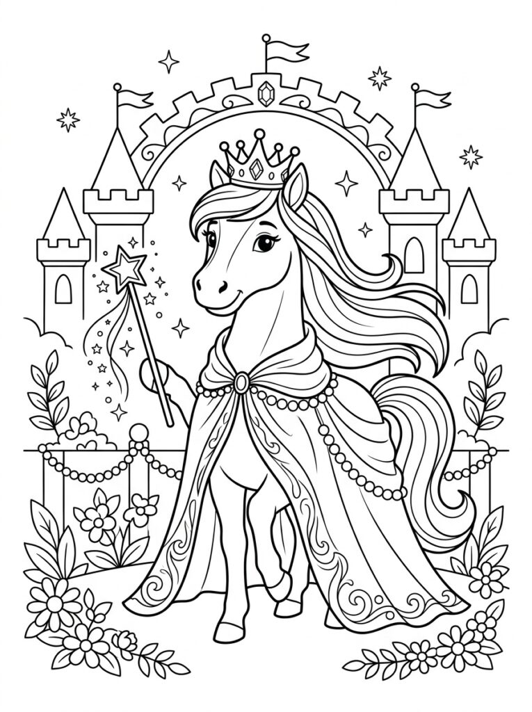 Prinses paard Kleurplaten (Gratis PDF Printables) 16 - gratis kleurplaat om te printen