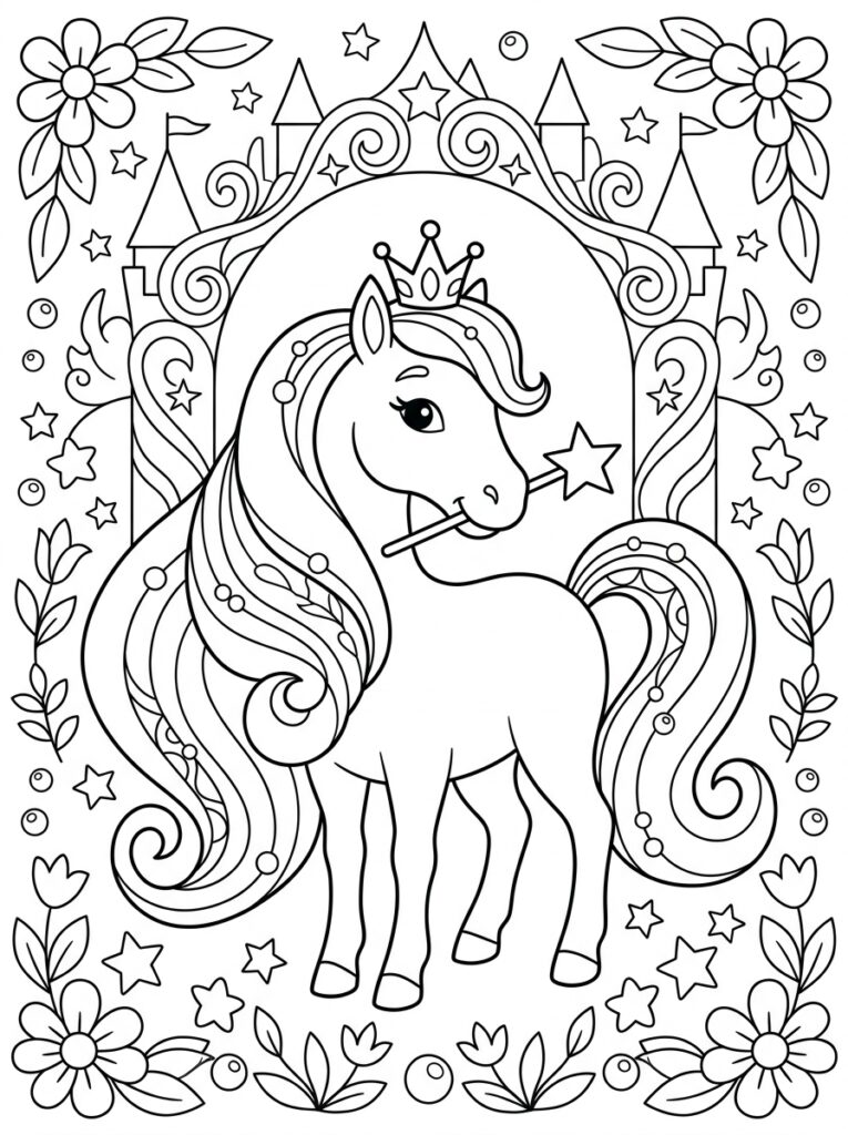 Prinses paard Kleurplaten (Gratis PDF Printables) 19 - gratis kleurplaat om te printen