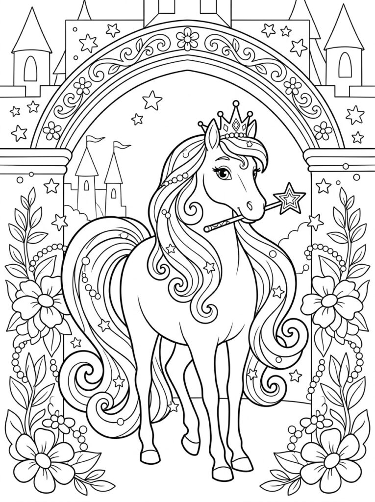 Prinses paard Kleurplaten (Gratis PDF Printables) 20 - gratis kleurplaat om te printen