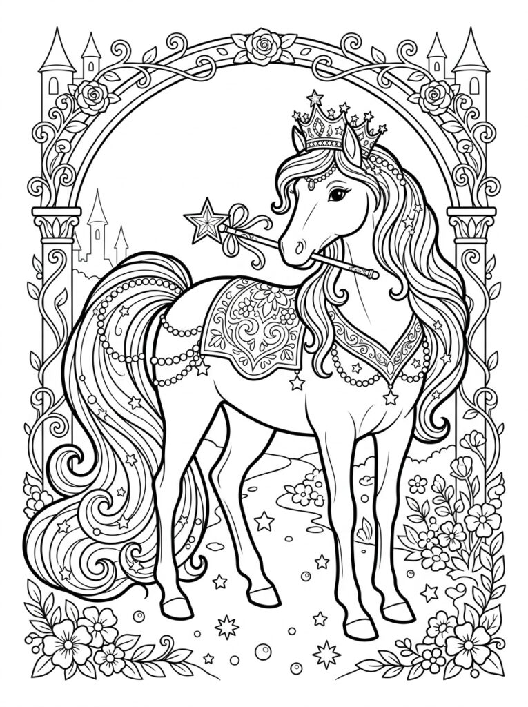 Prinses paard Kleurplaten (Gratis PDF Printables) 21 - gratis kleurplaat om te printen