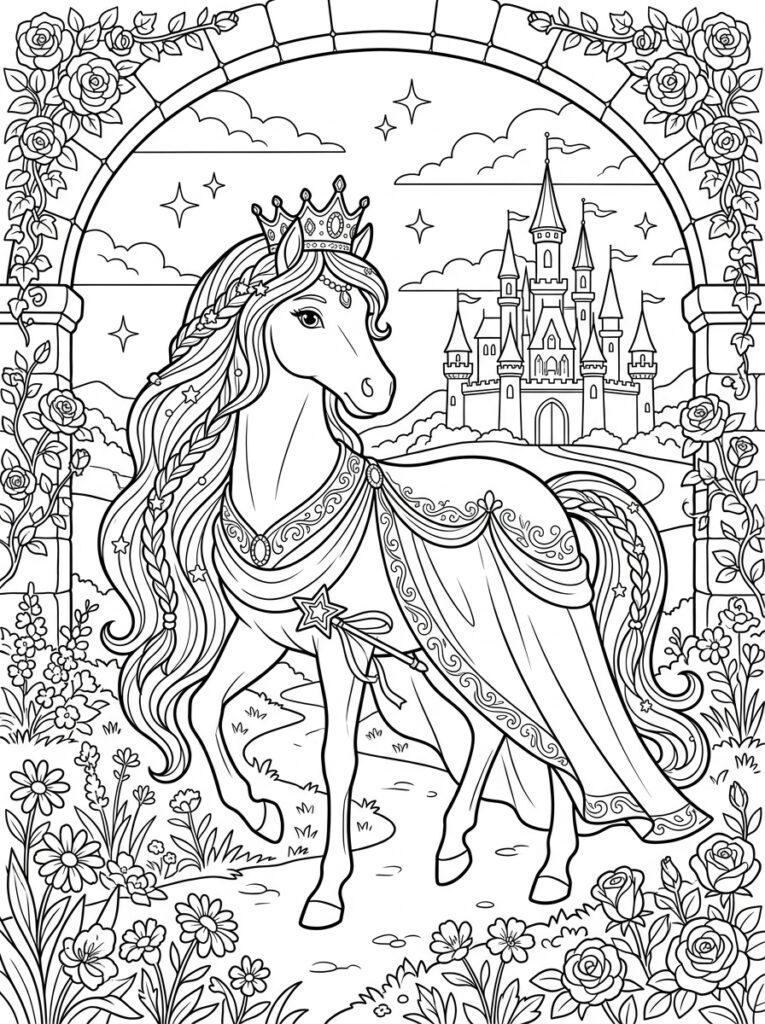 Prinses paard Kleurplaten (Gratis PDF Printables) 22 - gratis kleurplaat om te printen
