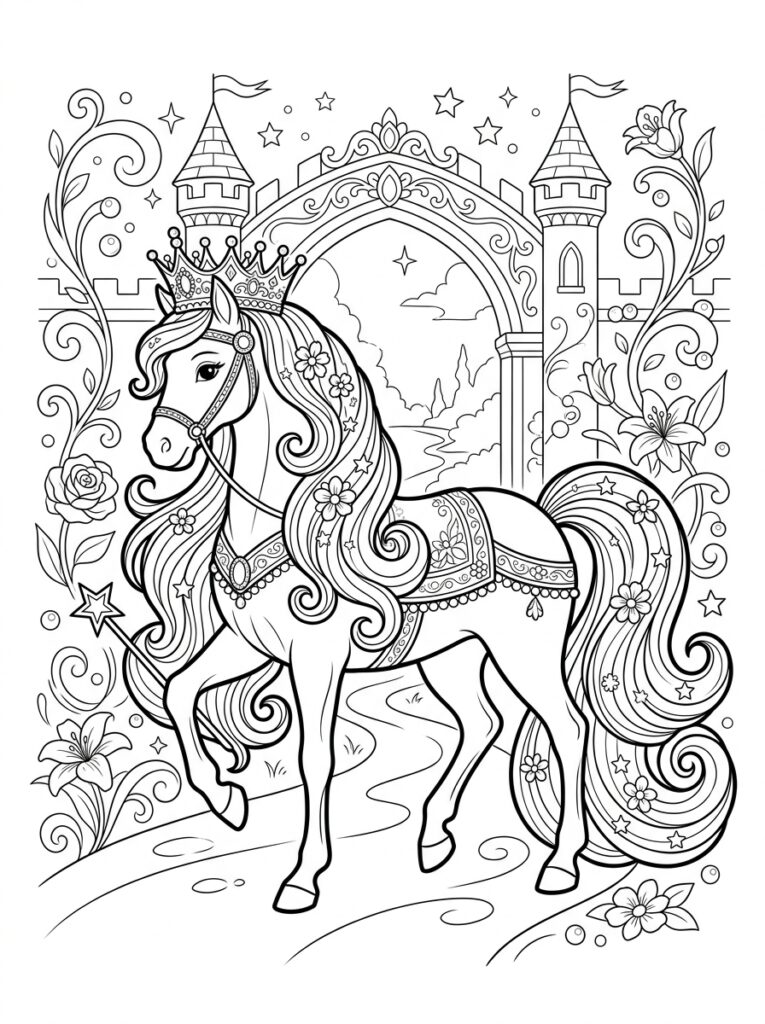 Prinses paard Kleurplaten (Gratis PDF Printables) 23 - gratis kleurplaat om te printen