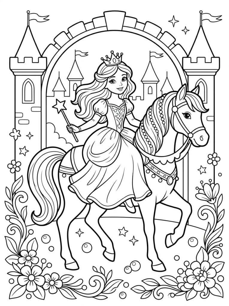 Prinses paard Kleurplaten (Gratis PDF Printables) 24 - gratis kleurplaat om te printen