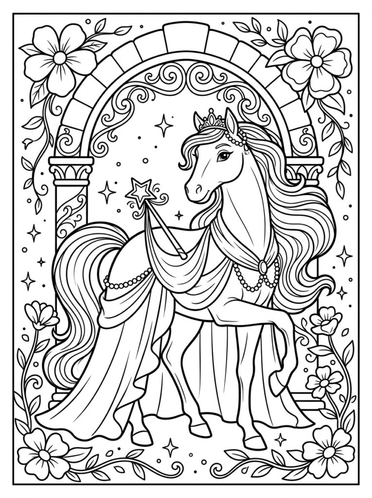 Prinses paard Kleurplaten (Gratis PDF Printables) 25 - gratis kleurplaat om te printen