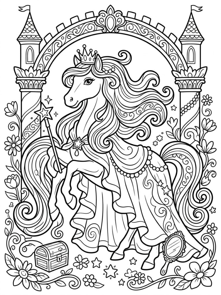 Prinses paard Kleurplaten (Gratis PDF Printables) 27 - gratis kleurplaat om te printen