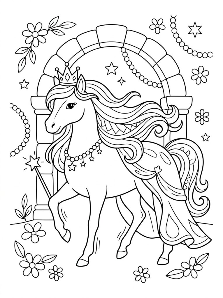 Prinses paard Kleurplaten (Gratis PDF Printables) 28 - gratis kleurplaat om te printen