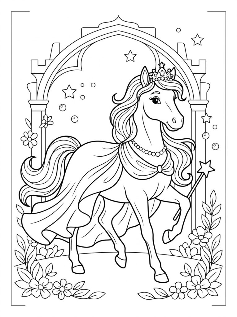 Prinses paard Kleurplaten (Gratis PDF Printables) 29 - gratis kleurplaat om te printen