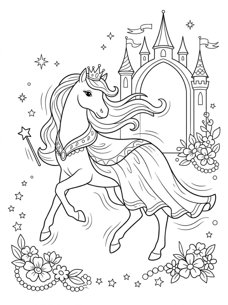 Prinses paard Kleurplaten (Gratis PDF Printables) 30 - gratis kleurplaat om te printen