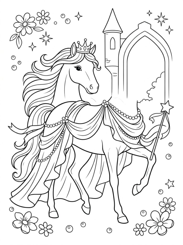 Prinses paard Kleurplaten (Gratis PDF Printables) 31 - gratis kleurplaat om te printen