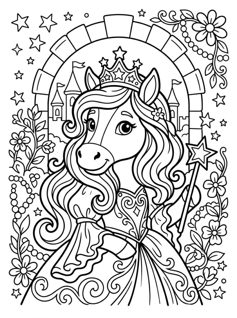 Prinses paard Kleurplaten (Gratis PDF Printables) 32 - gratis kleurplaat om te printen