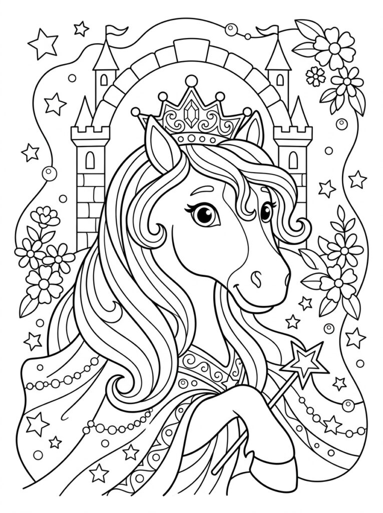 Prinses paard Kleurplaten (Gratis PDF Printables) 33 - gratis kleurplaat om te printen